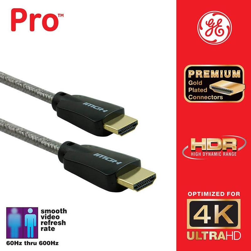 GE 4K HDMI Cable, 6 ft. HDMI 2.0 High Speed 18 Gbps with Ethernet, 4K 60Hz, 1440p 1080p 120Hz, HDR, for HDTV, Streaming, Blu-ray, Gaming, PS4 Pro PS5 Xbox, 33522 6 ft.