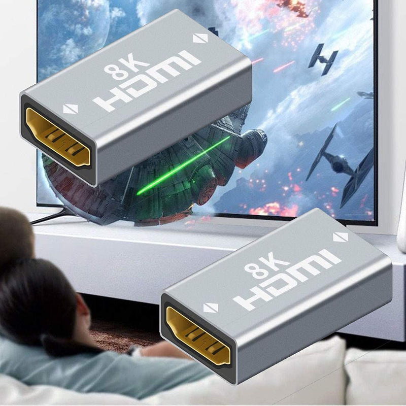 8K HDMI Coupler Female to Female 2 Pack, 3D HDMI Extension Cable Connector Aluminum Alloy for HDTV, Roku Stick, Computer, PC, Monitor, Laptop, Projector, DVD Player, AV Receiver Adapter, PS 5/4/3/2