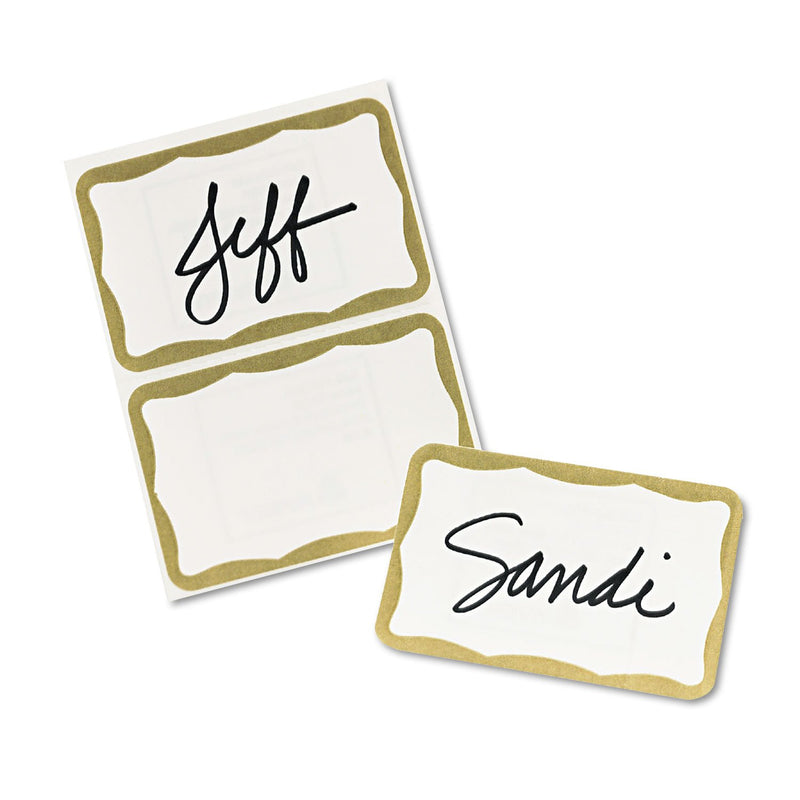 Avery 5146 Name Badge Labels, 2-11/32-Inch x3-3/8-Inch, 100/PK, Gold Border