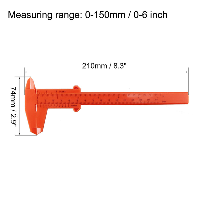 uxcell Vernier Caliper 150mm 6 Inch Metric Plastic Measuring Tool for Precision Measurements Outside Inside Depth Orange