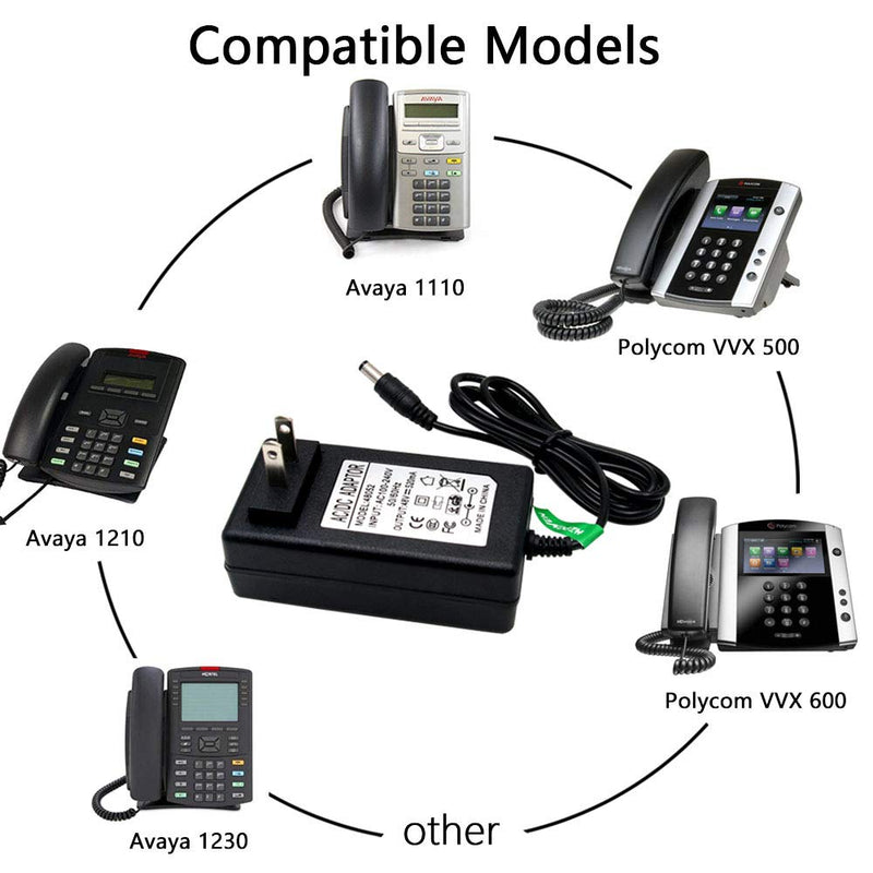 New Power Supply Adapter for Nortel Avaya IP Phones 1110, 1120e, 1140e, 1210, 1220, 1230 and Polycom VVX 500, 501, 600, 601, VOIP Power Adapter for Avaya 1100 & 1200 Series