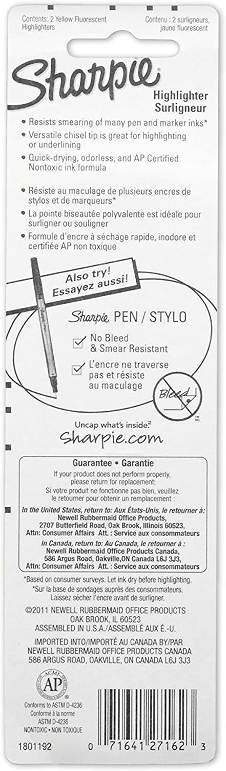 Sharpie Accent Pocket-Style Highlighters, 2 Fluorescent Yellow Highlighters (27162PP)