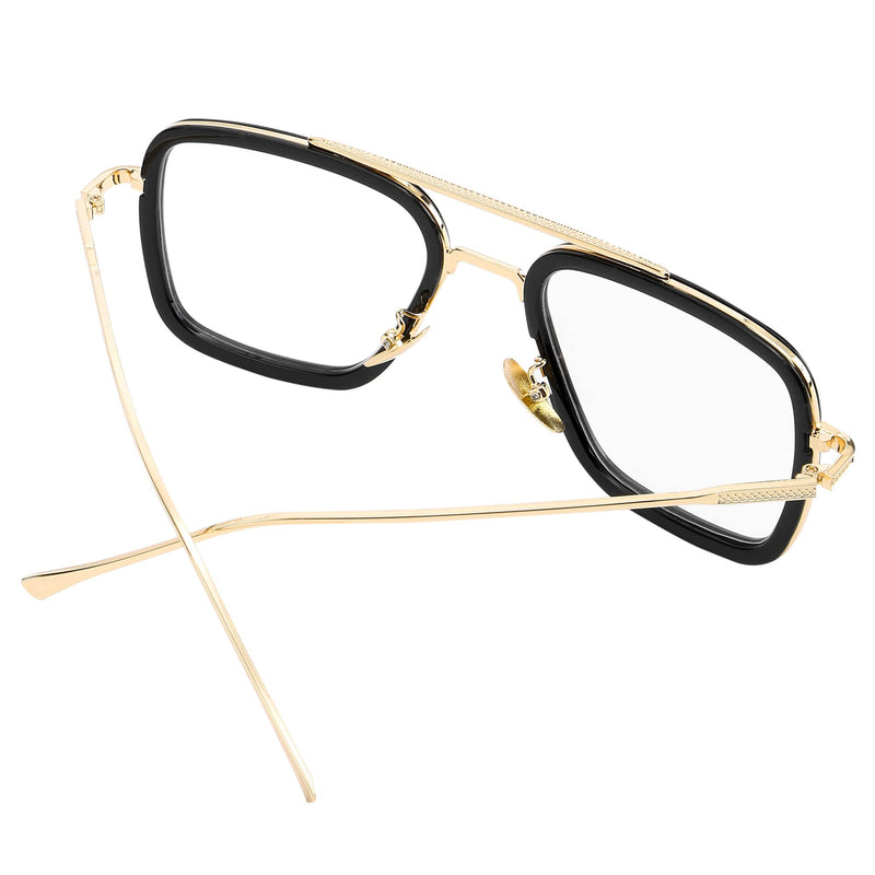 Onrtry Tony Stark Blue Light Blocking Glasses for Men Women Retro Metal Frame Iron Man Spider-Man Eyeglasses A1 Gold Black Frame 50 Millimeters