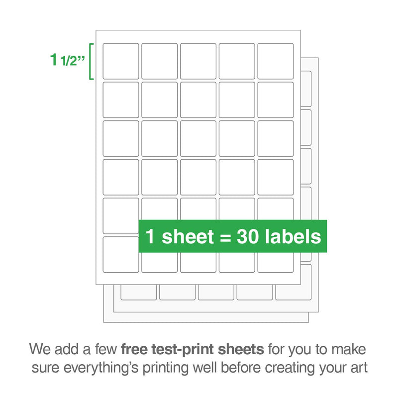 ChromaLabel 1-1/2 x 1-1/2 Inch Printable Labels, Compatible with Laser and Inkjet Printers, 750 Pack, 25 Sheets, White