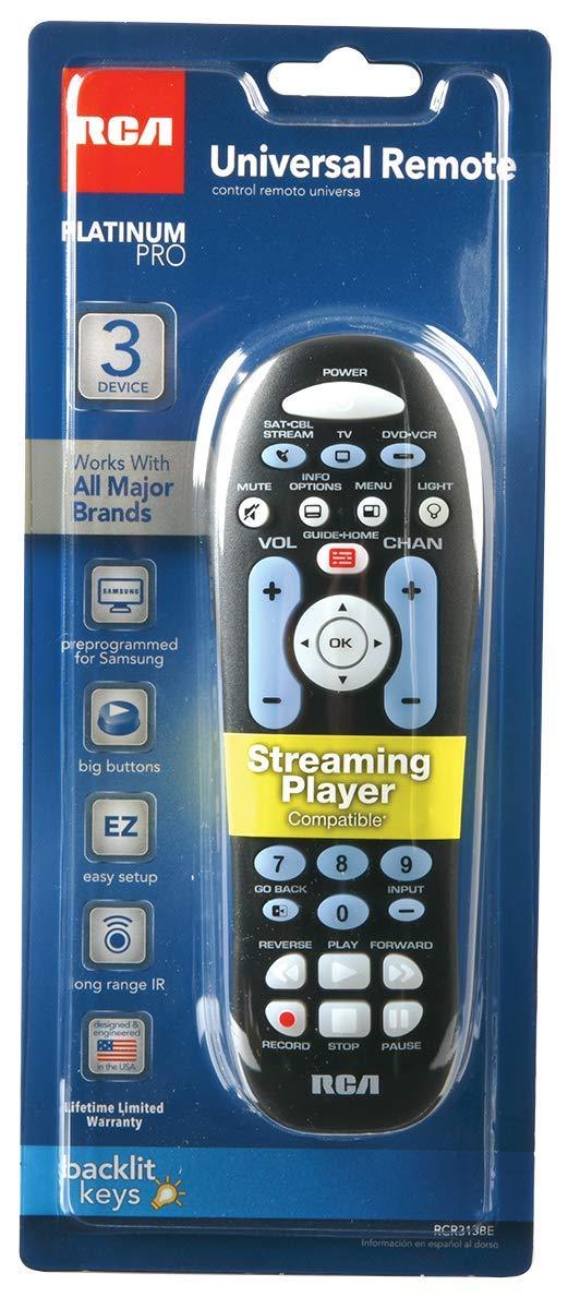 RCA RCR313BE Big Button Three-Device Universal Remote, Black Three Device Remote