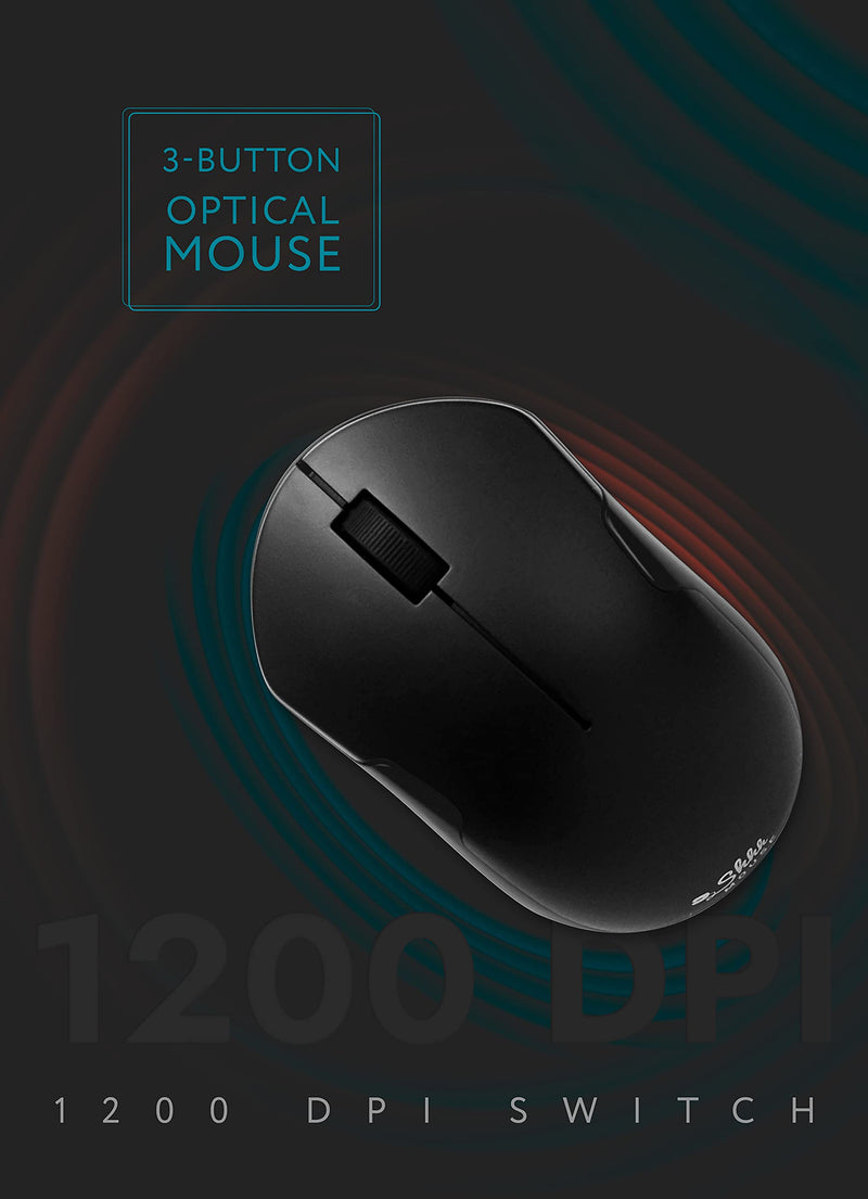 ShhhMouse Wireless Silent Noiseless Clickless Mobile Optical Mouse with USB Receiver and Battery Included, Portable and Compact, for Notebook, PC, Laptop, Computer, MacBook (Black) Black