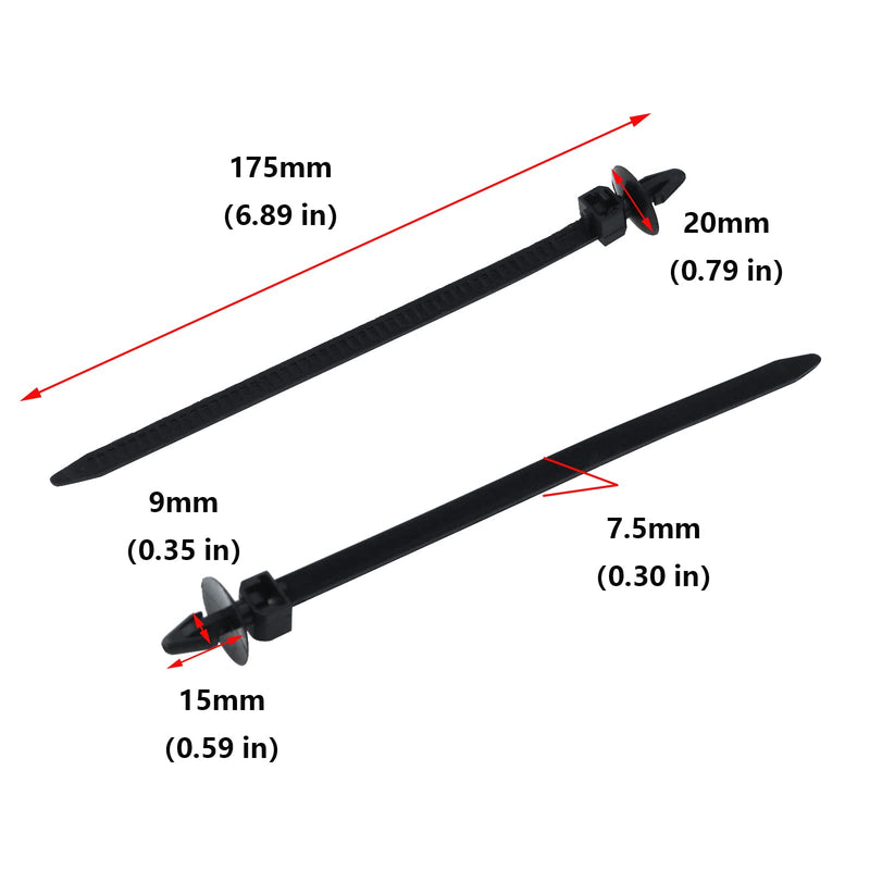 Antrader Nylon Umbrella Wing Arrow Push Mount Cable Tie, for Wire & Cord Management/ Electric/ Industrial/ Household Use, 6.89" x 0.3" Black, 10 Pcs Style 5