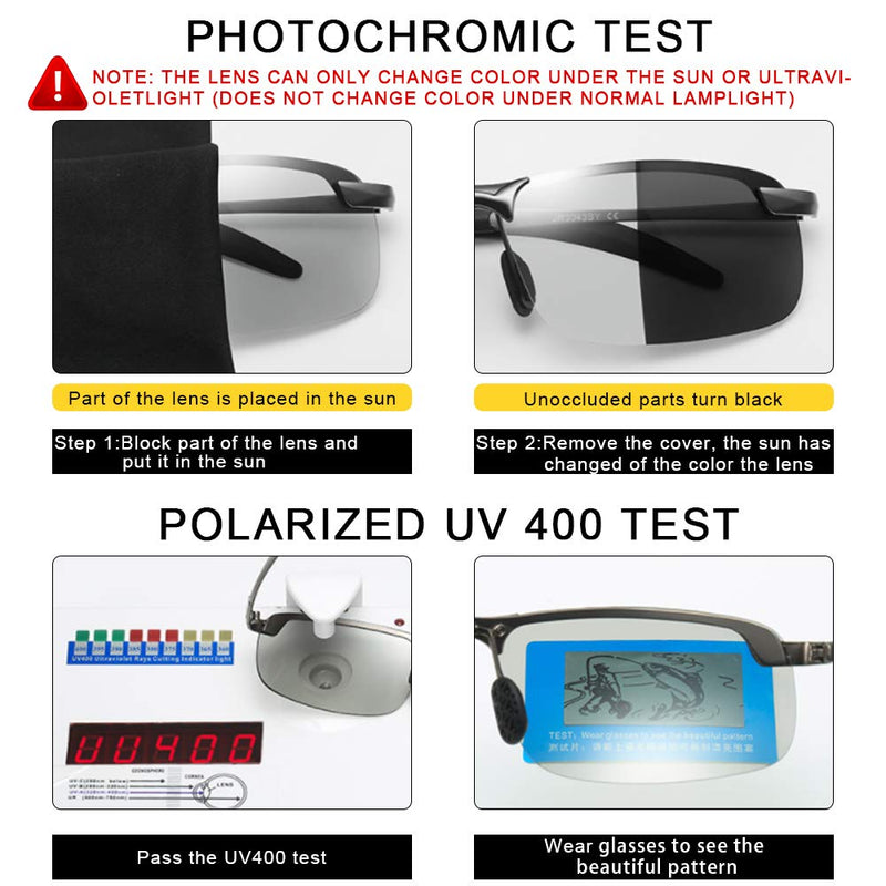 GGBuy Photochromic Driving Glasses Day and Night 2 in 1 Polarized Sunglasses Anti-Glare UV Protection for Men Women Black Lens