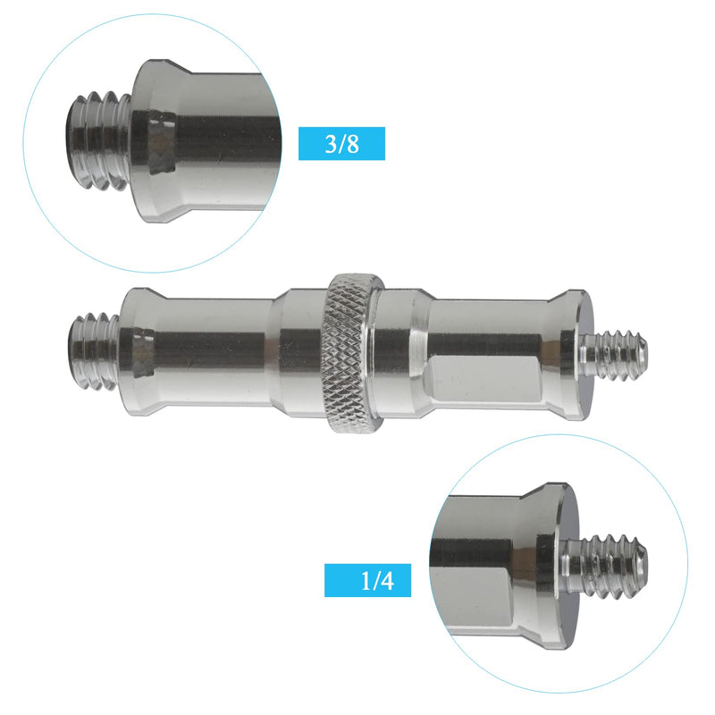 Alluneitter 2 Pieces Standard 1/4 to 3/8 inch Metal Male Convertor Threaded Screw Adapter Spigot Stud for Studio Light Stand, Hot Shoe/Cold Shoe Adapter, Ball Head, Wireless Flash Receiver, Trigger