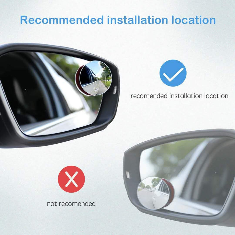 CUNCUI 2pcs Blind Spot Mirror, 360 Degree Adjustabe HD Glass, 2" Round HD Glass Convex Rear View Mirror, for any Car, Van, Suv and Trucks.