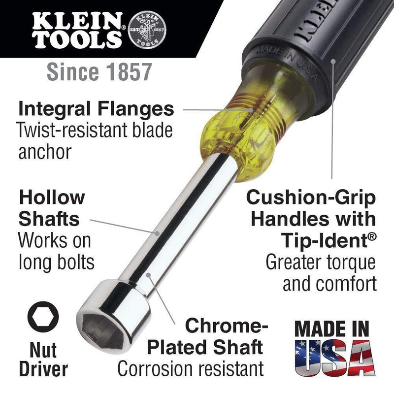 Klein Tools 630-9/16 9/16-Inch Hollow Shaft Nut Driver 4-Inch Shaft , Black , 3-Inch Shaft 9/16-Inch Tip