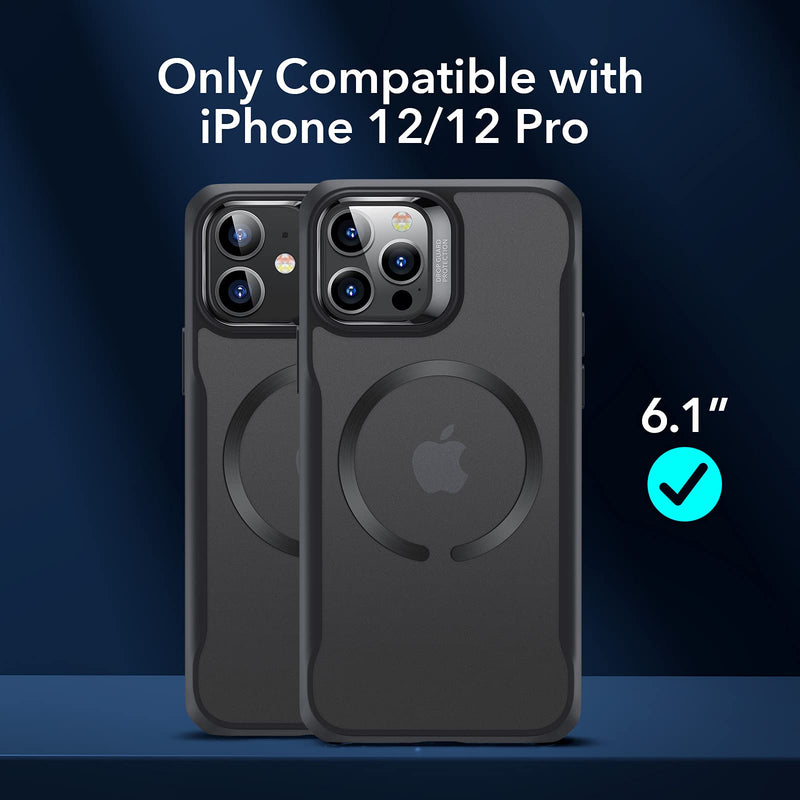 ESR Sidekick Hybrid Compatible with iPhone 12 Case/Compatible with iPhone 12 Pro Case (2020), with HaloLock Magnetic Wireless Charging, Scratch Resistant Back, Grippy Protective Frame, Frosted Black