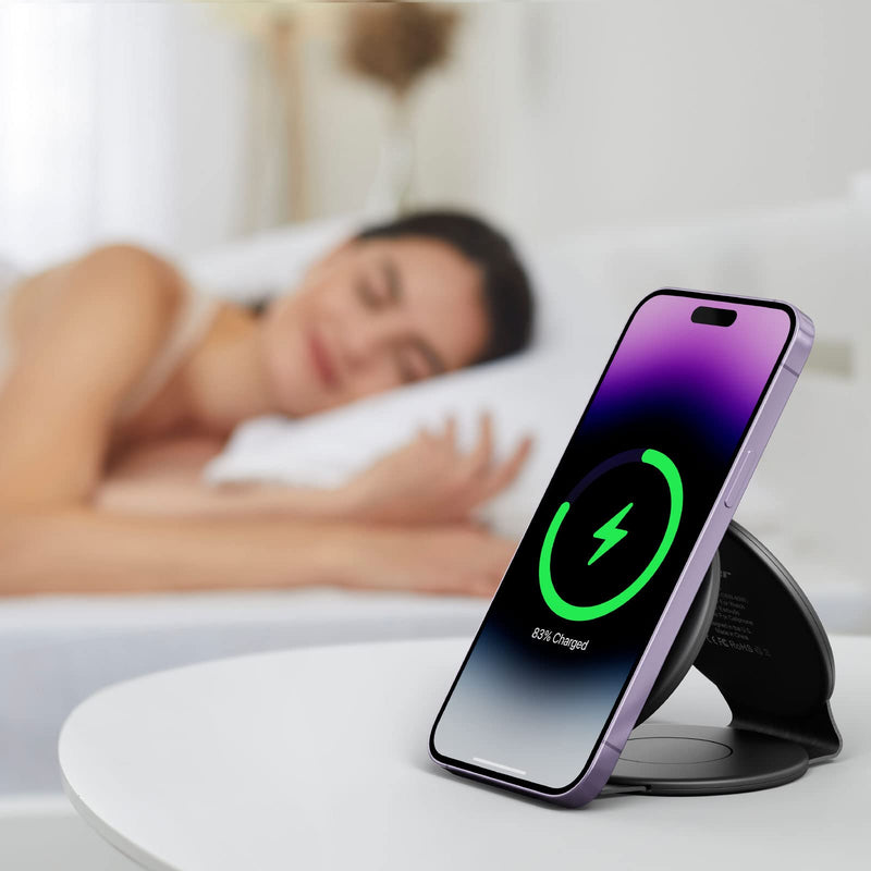Travel 3 in 1 Charging Station for Apple Magsafe Charger, Hicober Foldable Wireless Charger Stand Compatible for iPhone Multiple Devices Apple Watch/iWatch/Airpods/iPhone 14 13 12 Pro Max Black