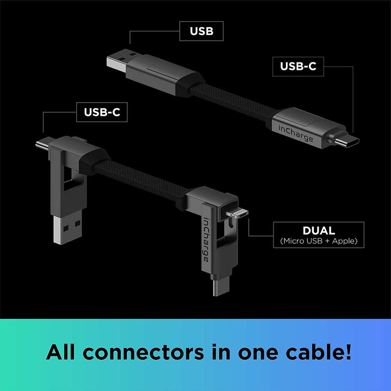inCharge 6 - The Six-in-One Swiss Army Knife of Cables, Portable Keyring Compatible with Apple iPhone/USB/USB-C/Micro USB Cable for All of Your Devices (Saturn Gold) Saturn Gold