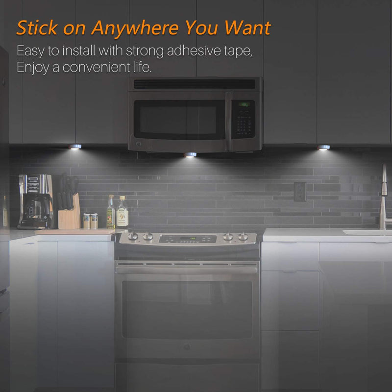 Tap Light, Push Lights, Stick on Lights Battery Powered Operated, Night Touch Light, Mini LED Puck Lights for Closet, Under Cabinets, Kitchen (Includes 12 AAA Alkaline Batteries, Cool White, 4 Pack) 4 Pack, Push Control, Include battery