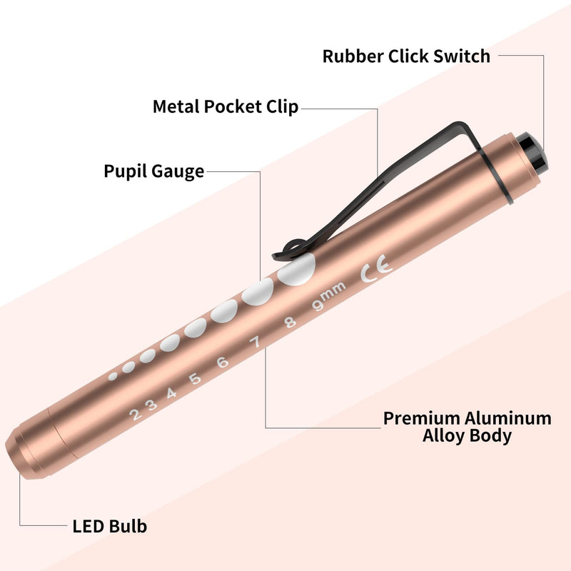 Diagnostic Light Medical Pupil Light, RISEMART Reusable LED Penlight with Pocket Clip as Nurses Doctors Students Penlight(Black, White and Rose Gold) Black, White and Rose Gold