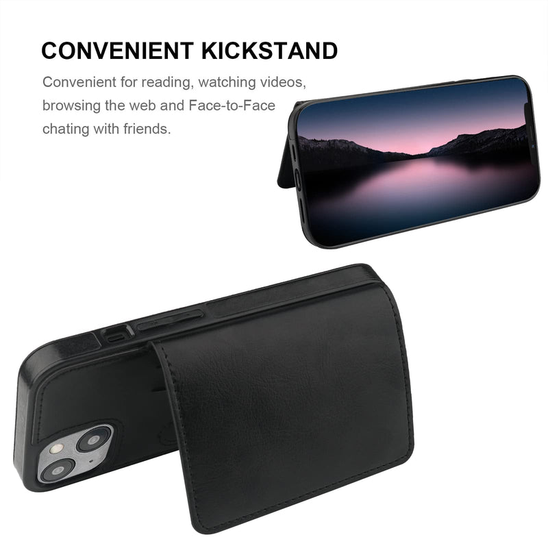 KIHUWEY Compatible with iPhone 14 Wallet Case Credit Card Holder, Premium Leather Kickstand Flip Hidden Magnetic Clasp Durable Shockproof Protective Cover for iPhone 14 6.1 inch (Black) Black