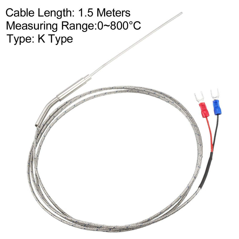 uxcell K Type Thermocouple 2mmx100mm Temperature Sensor Probe with 1.5M Cable 32-1472F/0-800C