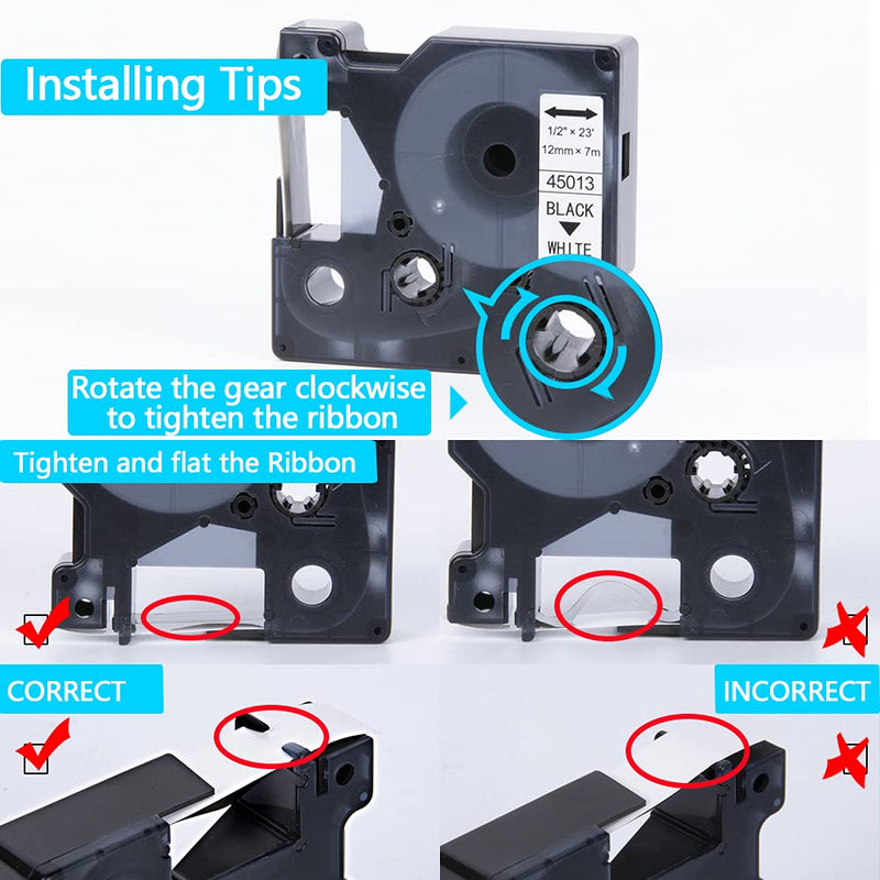 Hehua Compatible Label Tape Replacement for Dymo D1 Label Tape 45013 12mm x 7m Refill for LabelManager 160 280 210D 360D 420P Wireless Plug N Play 220P 260P 450D 500TS 450DUO ( Black on White, 7 Pack)