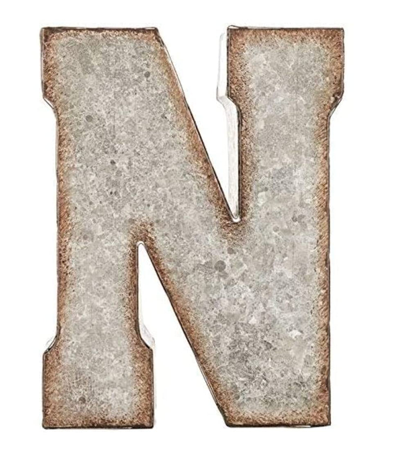 CraftyCrocodile 7" Galvanized Metal 3D Wall Letter N Block - Metal Monogram Decor - Hanging or Freestanding Initials With Keyhole Bracket - Industrial, Distressed, Rustic Style Sign for Home, Living Room