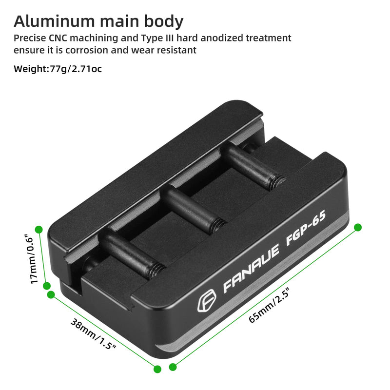 FANAUE FGP-65 Picatinny Arca-Swiss Compatible Rail Plate with Anti-Slip Slot, CNC Machined Aluminum,Tripod Dovetail Adapter Mount Picatinny Arca-Swiss - Classic style