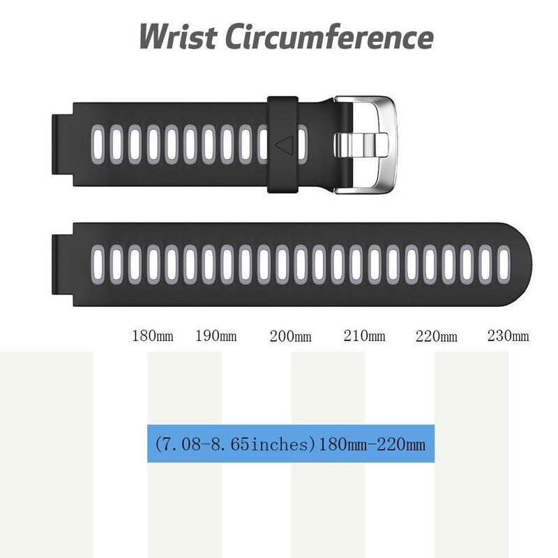 NotoCity Silicone Watch Band Replacement Solft Silicone Strap Compatible Forerunner 230/220/ 235/ 620/ 630/ 735XT/ Approach S20/ S5/ S6-Black Gray Black-Gray