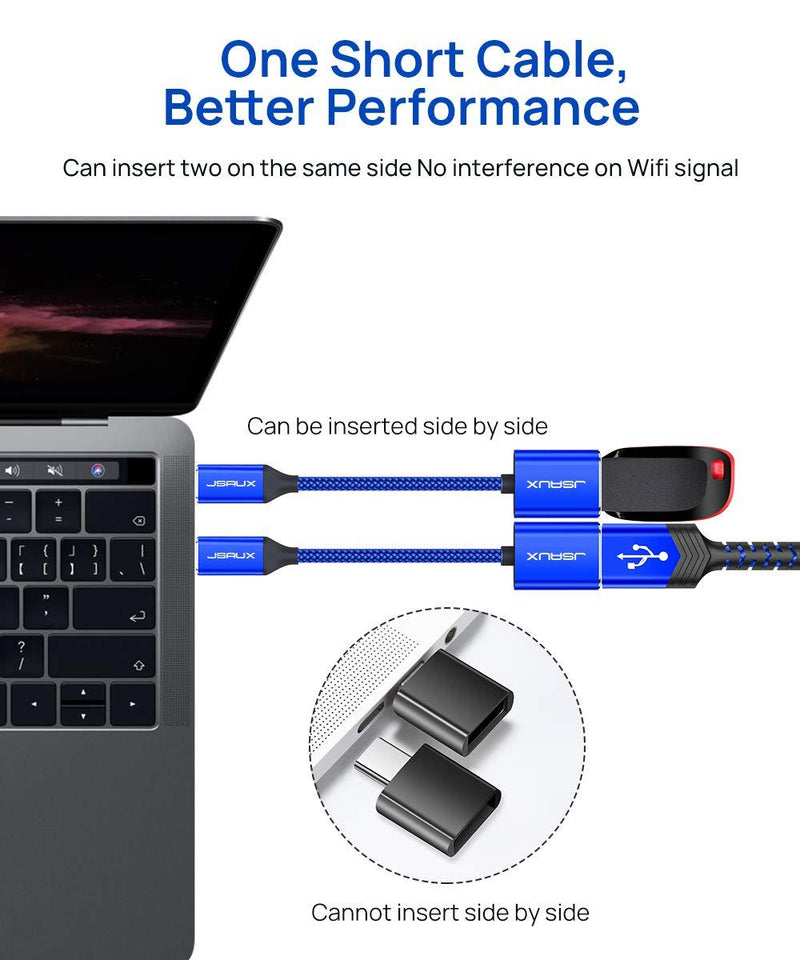 USB C to USB Adapter [2 Pack], JSAUX USB Type C Male to USB 3.0 Female OTG Cable-Blue Blue
