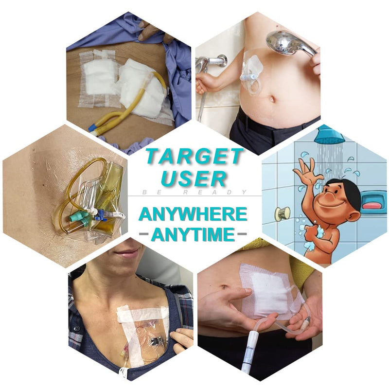 Peritoneal Dialysis Shower Protector Shields, Waterproof Dialysis Port Cover for PD Chest Catheter Peg Feeding Tube G-Tube Picc Line Post Surgery Patient Bathing 7.9"x7.9"(Pack of 25) 8x8 Inch (Pack of 25)