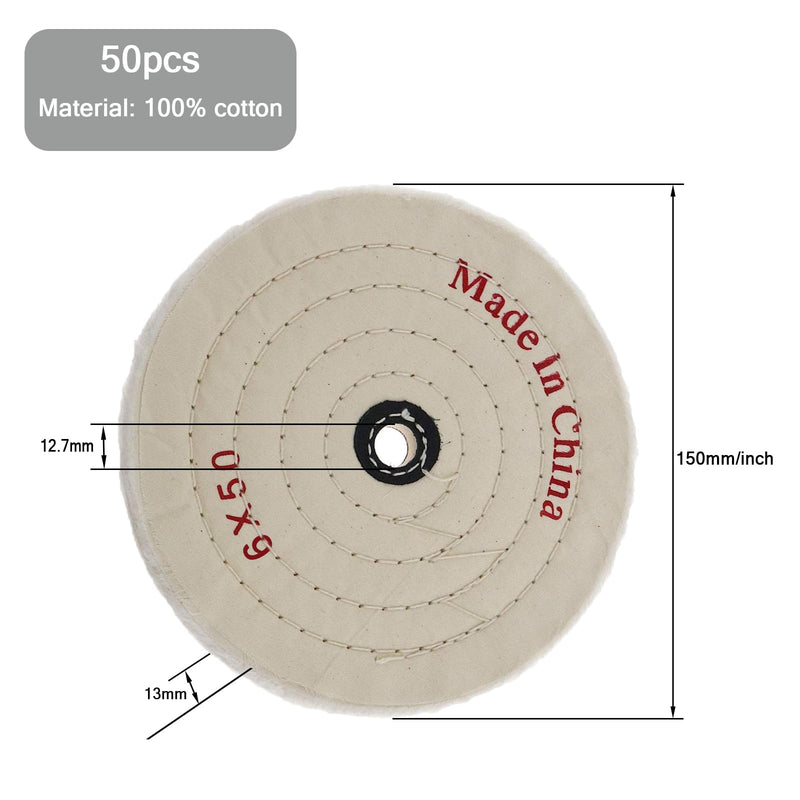 Polishing disc 150 mm, pack of 2 polishing attachments, cotton buffing disc, 50 layers of polishing discs with 12.7 mm axle hole for bench grinder, drill, jewelry, glass, metal, wood, polishing, white