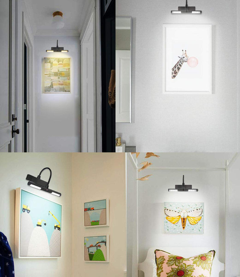 BIGLIGHT Wireless Battery Operated LED Picture Light with Remote, Rotatable Light Heads of 3 Lighting Modes, Dimmable Display Lamp with Timer for Painting Photo Portrait Art, 8.8", Black