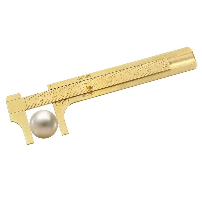 QWORK 4 Inch Vernier Caliper, Brass Sliding Double Scale Handy Sliding Gauge Ruler Measuring Tool