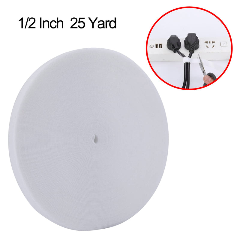 Reusable Wire Management Roll Nylon Fastening Cable Ties Straps XINYIBO 1/2 Inch Double-Sided Hook and Loop Tape (White, 25 Yards)