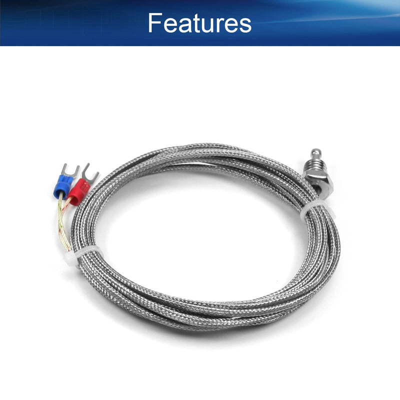 Bettomshin 1Pcs 3M/9.84Ft K-Type Thermocouple Probe, M10 Thread Temperature Sensor Cable Measure Range 0-800±1.5% ℃ K Sensor Screw Probes Silver 3M/9.84Ft Length 1pcs