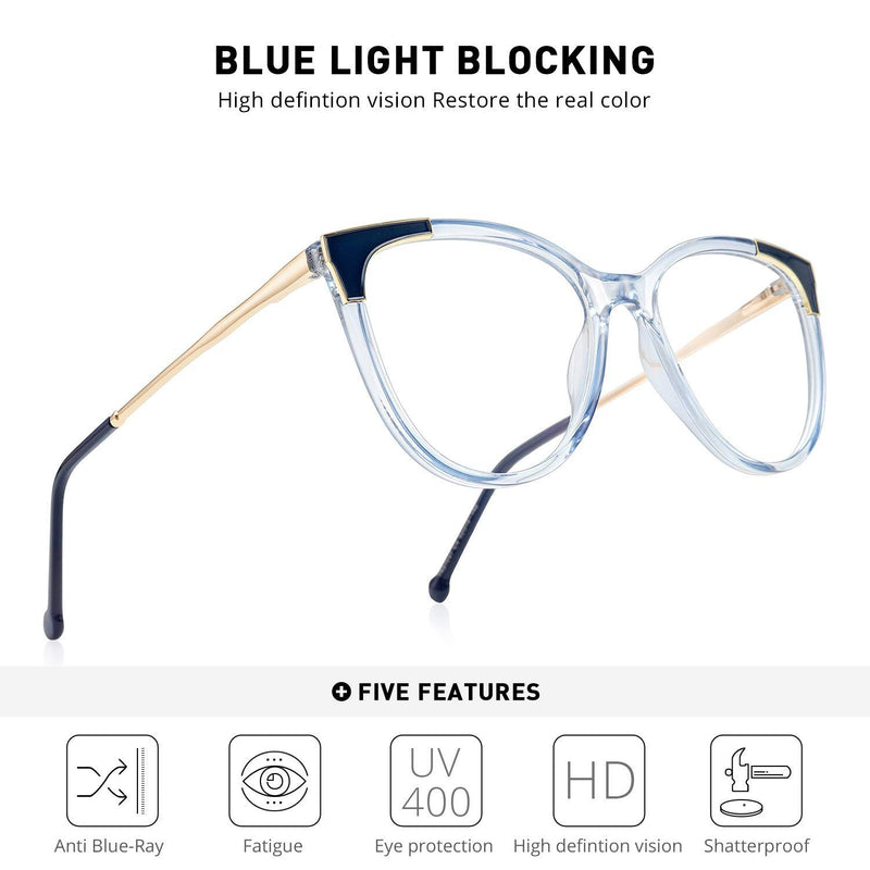 OLIEYE Cateye Blue Light Blocking Glasses Fashion Women Anti Eye Strain Computer Eyeglasses Frames Anti UV Clear Lens Tra-blue 53 Millimeters