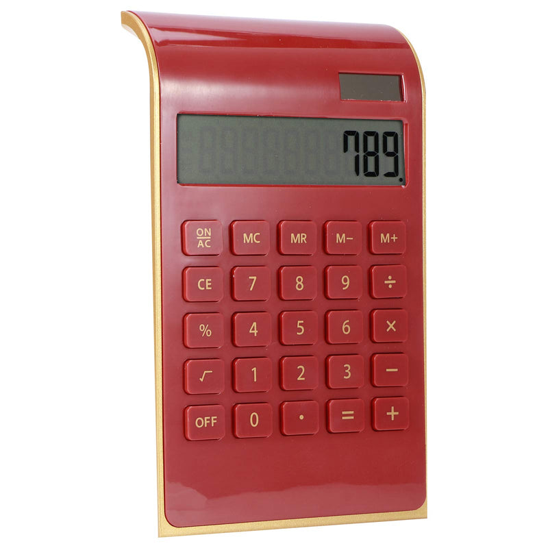 TOPINCN Portable 10 Digits Calculator Tilted LCD Display Ultra Thin Solar Power Calculator for Home Office Business(Red) Red