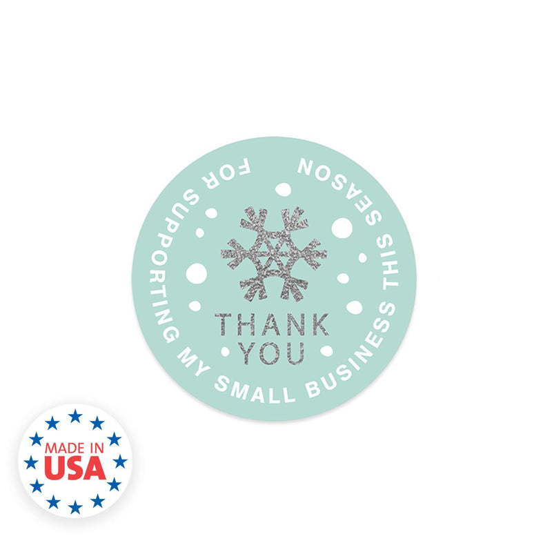 Mint Snowflake Thank You for Supporting My Small Business This Season Stickers / 500 1.5" Faux Glitter Holiday Labels/Christmas Business Labels