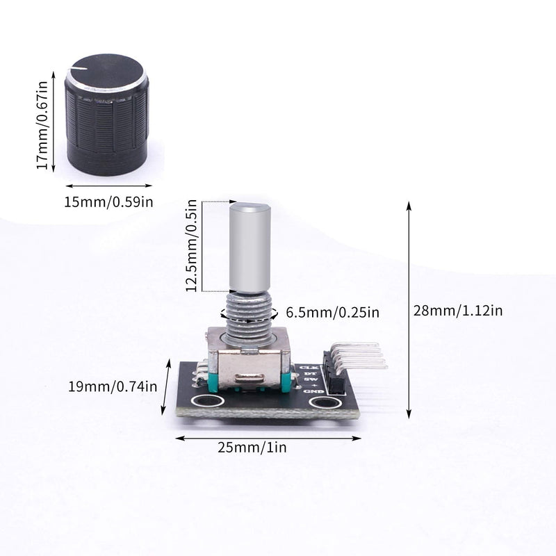 Taiss / 5Pcs KY-040 Rotary Encoder Module with 15×16.5 mm with Knobs Cap