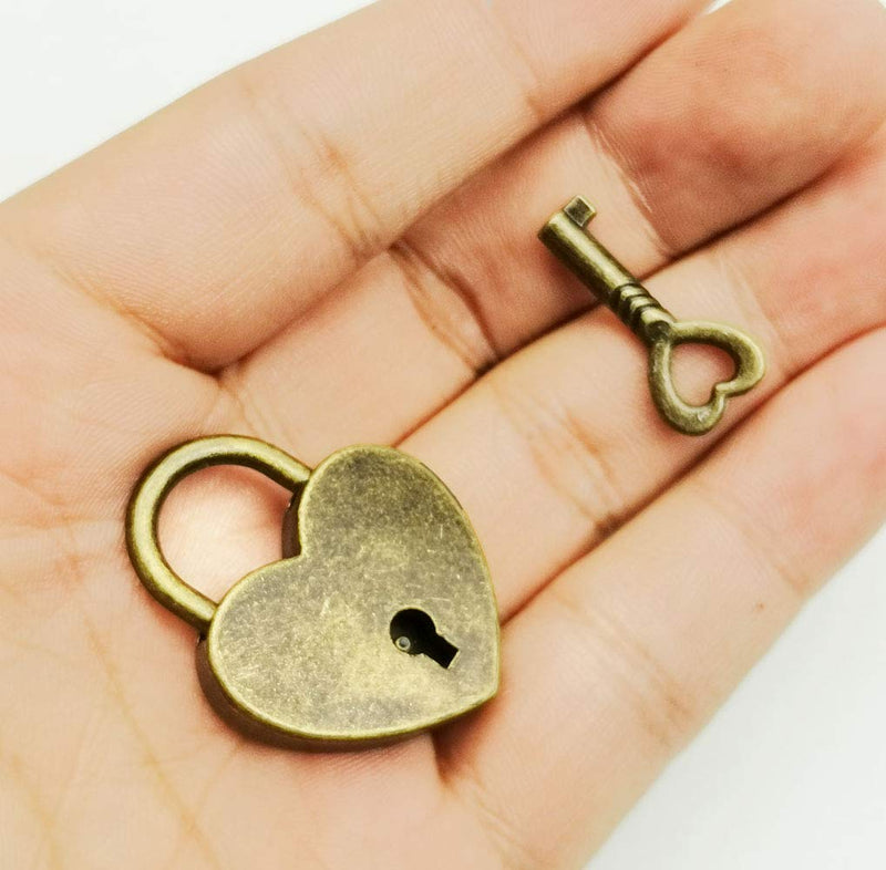 Hyamass 3pcs Vintage Antique Style Mini Heart Archaize Padlocks Key Lock with Keys(Bronze)