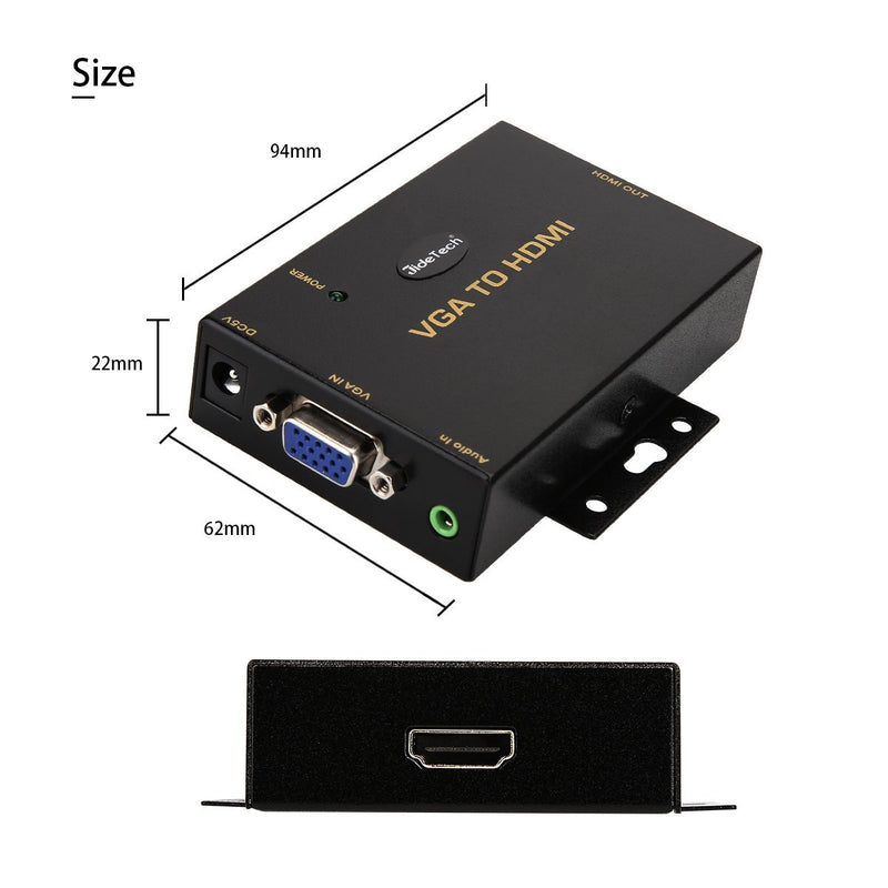1080P VGA to HDMI Converter with 3.5mm Audio Port for PC Laptop Display Computer Mac Projector