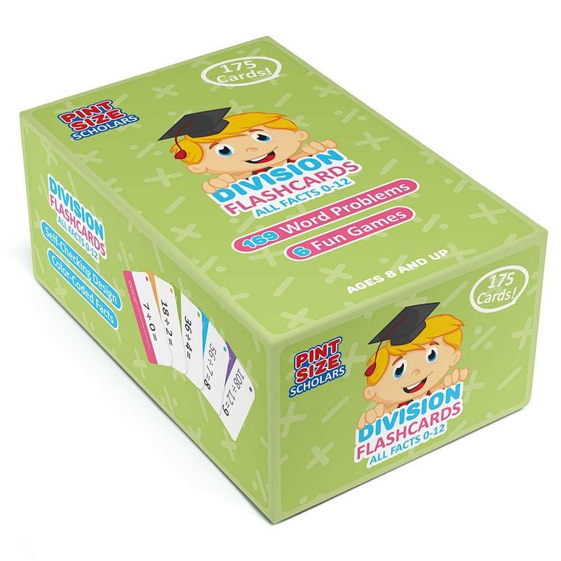 Division Math Flash Cards with Word Problems Includes 175 Self-Checking Cards, All Facts 0-12 for Early Grade Teaching by Pint-Size Scholars