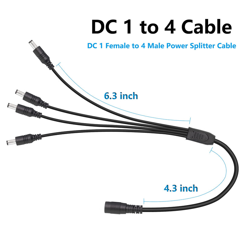 YACSEJAO DC Power Splitter Cable 1 Female to 4 Male 5.5mm X 2.1mm CCTV DC Power Supply Splitter Cable for CCTV Security Cameras