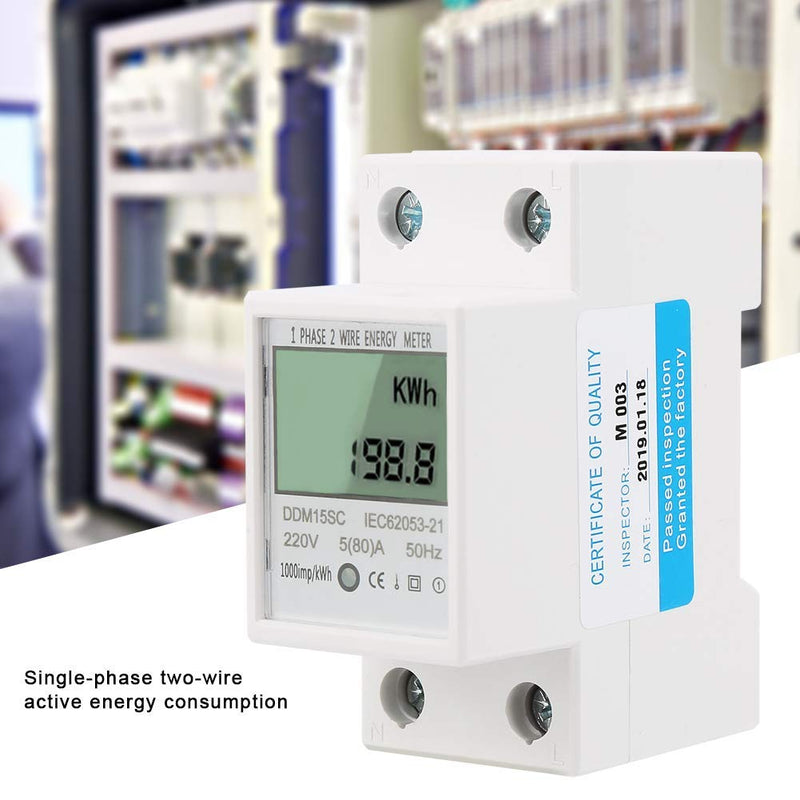 Energy Meter 5-80A DDM15SC LCD Digital Display Single Phase DIN-Rail Electronic Energy KWh Meter Enclosure Accuracy Analyzer