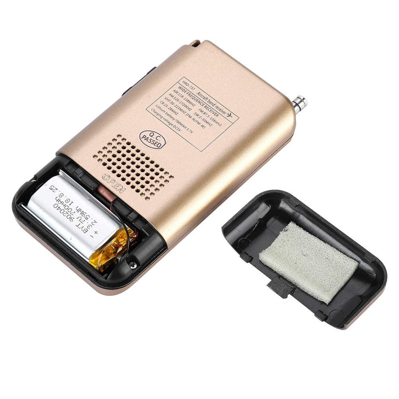 Air Band Radio Receiver AIR FM AM CB SW VHF Full Band Hand-held Aircraft Digital Travel Radio with Extended Antenna Build in Battery Wide Frequency LCD Display with Alarm, Earphones (Brass) Brass