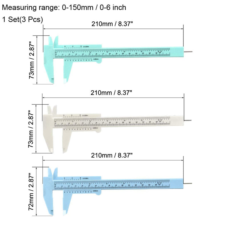 uxcell Vernier Caliper 150mm 6 Inch Metric Double Scale Plastic Ruler Measuring Tool 3 Colors 1Set