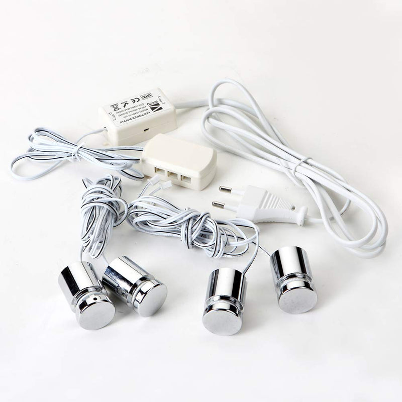 TOPNIKE LED Sign Standoffs 1"×1", Polished Chrome, Blue LED Standoff Sign Holder, for Glass, Acrylic and Other Transparent Plates, Pack of 4 LED Standoffs with 1 Power Supply.