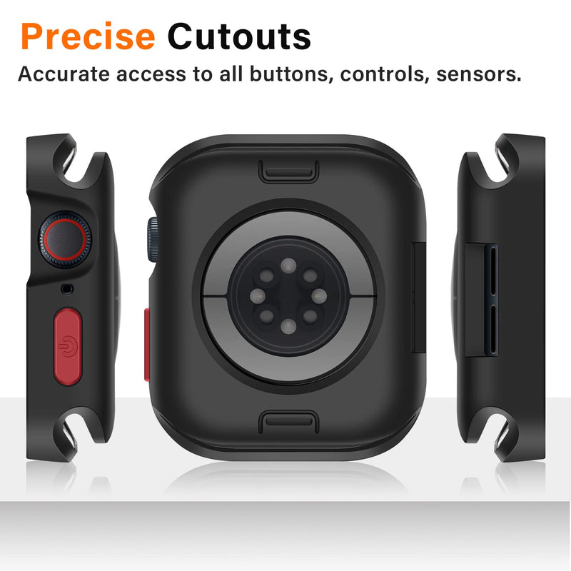 Amizee Rugged Case Compatible with Apple Watch Case Series 8/7 45mm Series 6/SE/5/4 44mm, Soft TPU Shockproof Bumper Drop Proof Protective Cover Compatible with iWatch - Black 44mm/45mm