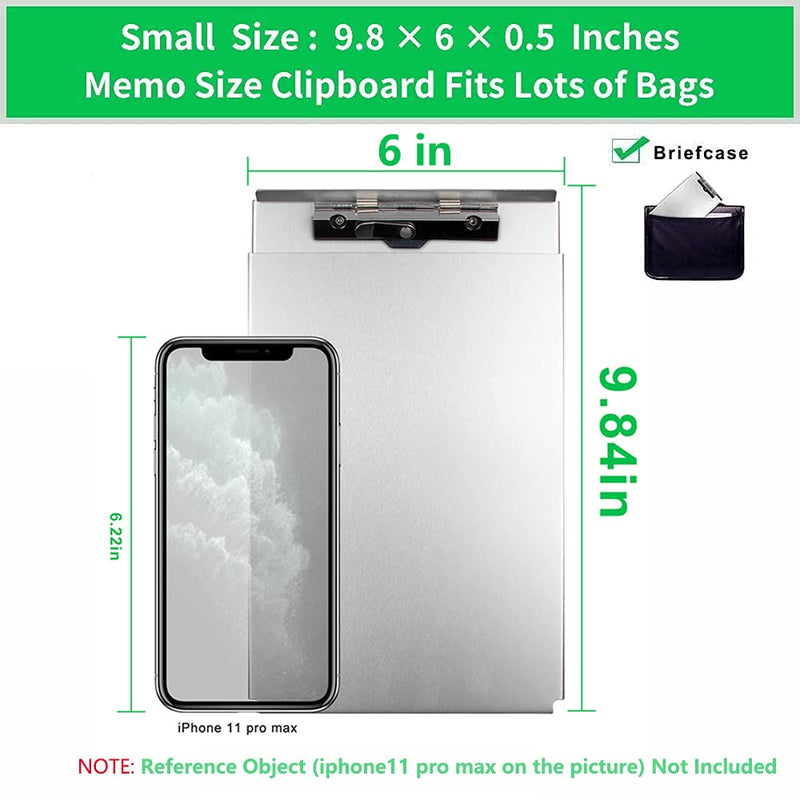 Sunnyclip Aluminum Clipboard with Storage (Memo Size), Recycled Metal Form Holder Binder Fits Paper Size up to 5.66 x 9.5 inches, A5 Size Memo Size 9.8x6×0.8 in