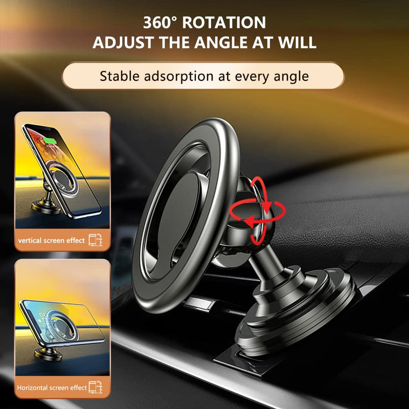 Compatible for MagSafe Car Mount for iPhone,[2022 New Upgrade] Dashboard 360° Rotation Magnetic Car Mount,Cell Phone Holder for MagSafe iPhone 13 12 / All Smart Phones (Black) Black