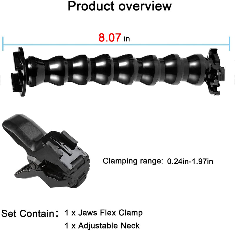 FiTSTILL Jaws Flex Clamp Mount with Adjustable Gooseneck 8-Section Compatible with Go Pro Hero 11,10. 9, 8, 7, 6, 5, 4, Session, 3+, 3, 2, 1, Max, Fusion, DJI Osmo Action Cameras