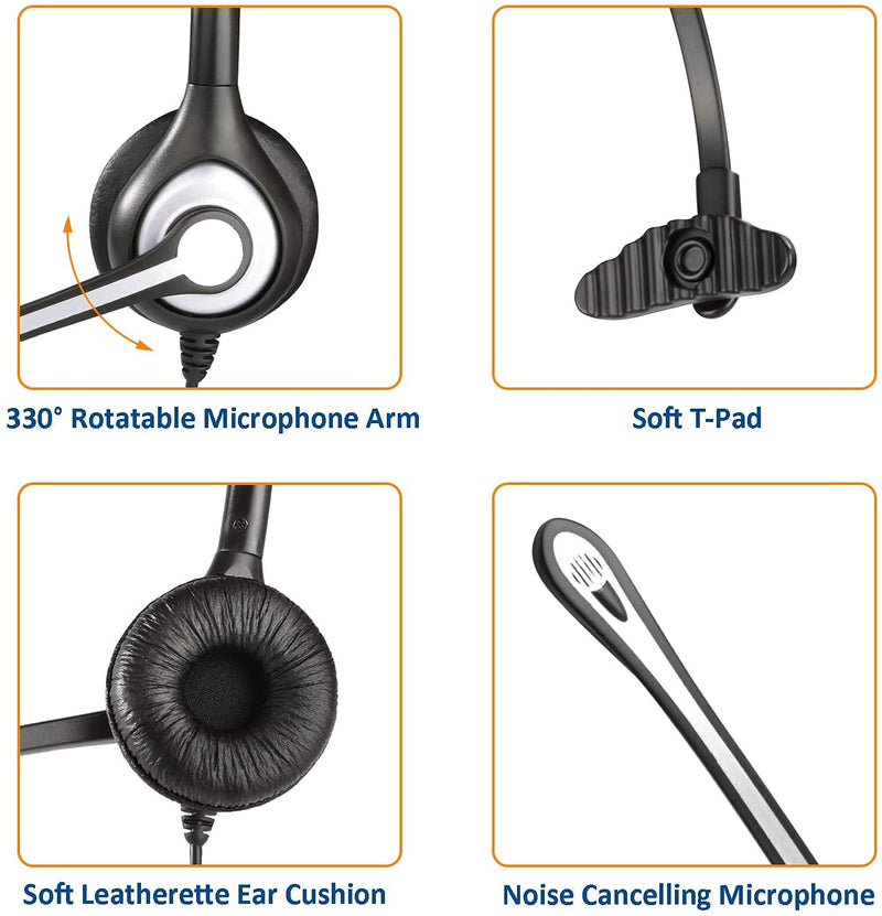 Wantek Corded Telephone Headset Mono w/Noise Canceling Mic Compatible with ShoreTel Plantronics Polycom Zultys Toshiba NEC Aspire Dterm Nortel Norstar Meridian Packet8 Landline Deskphones(F600S2) Monaural F600S2